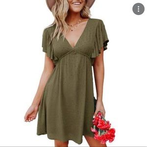 Olive green v neck dress size medium 💯 rayon